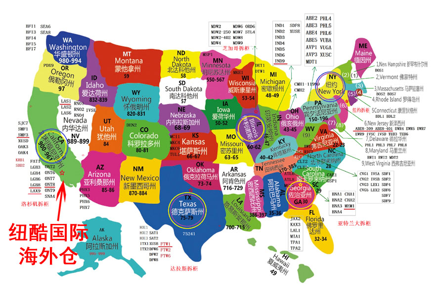 美國(guó)FBA倉(cāng)庫(kù)代碼，F(xiàn)BA地址、區(qū)域郵編等查詢